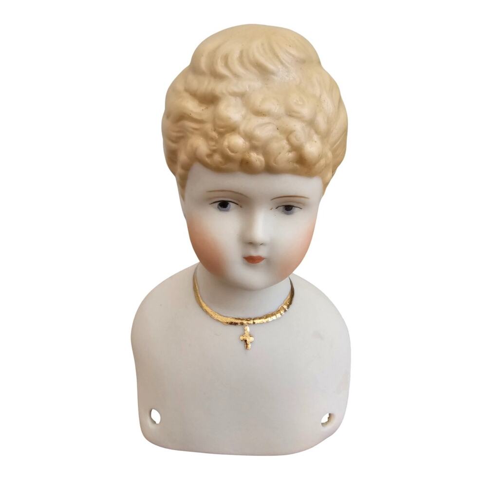Antique Style Reproduction Hand Painted Parian Doll Head Bust